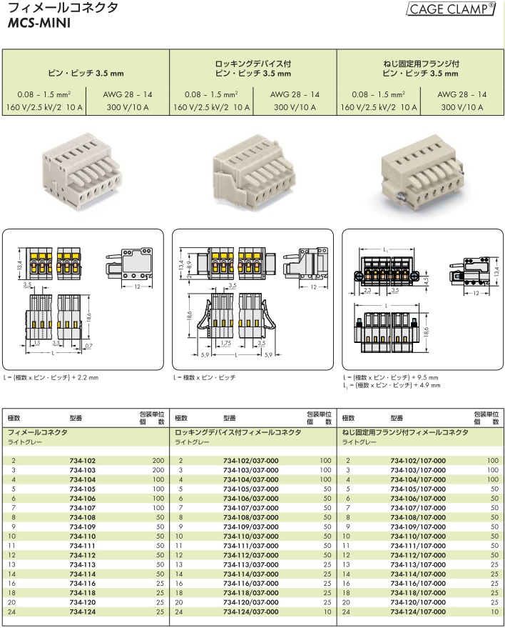 WAGO MCS-MINI メス(Female)コネクタ 734-1** ハーネス